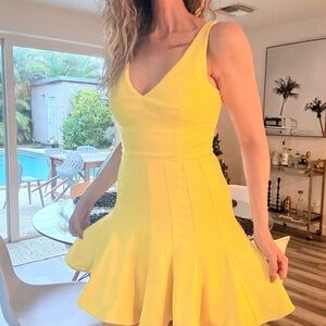 JAYGODFREY Bright Yellow V-Neck Mini Fit & Flare Dress